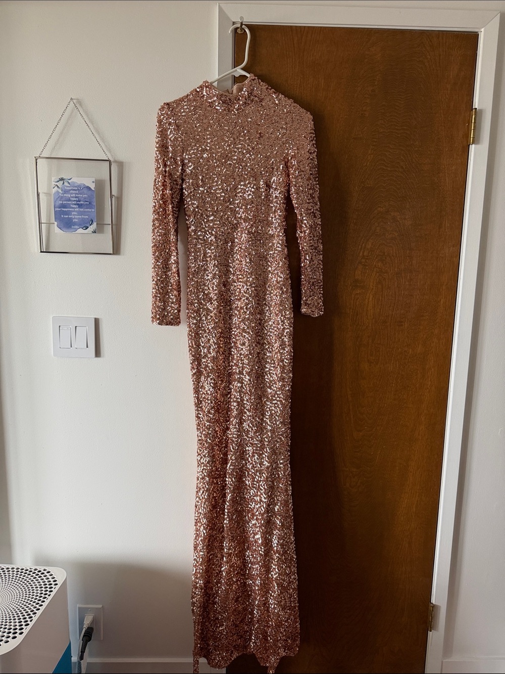 Long Sleeve Sequin Maxi Dress in Rose Gold